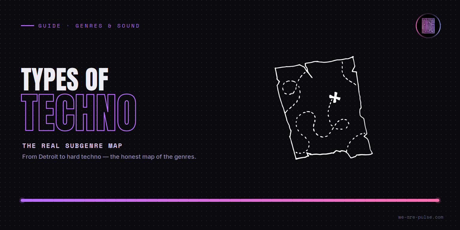 Illustrated treasure map for Pulse's guide to the types of techno