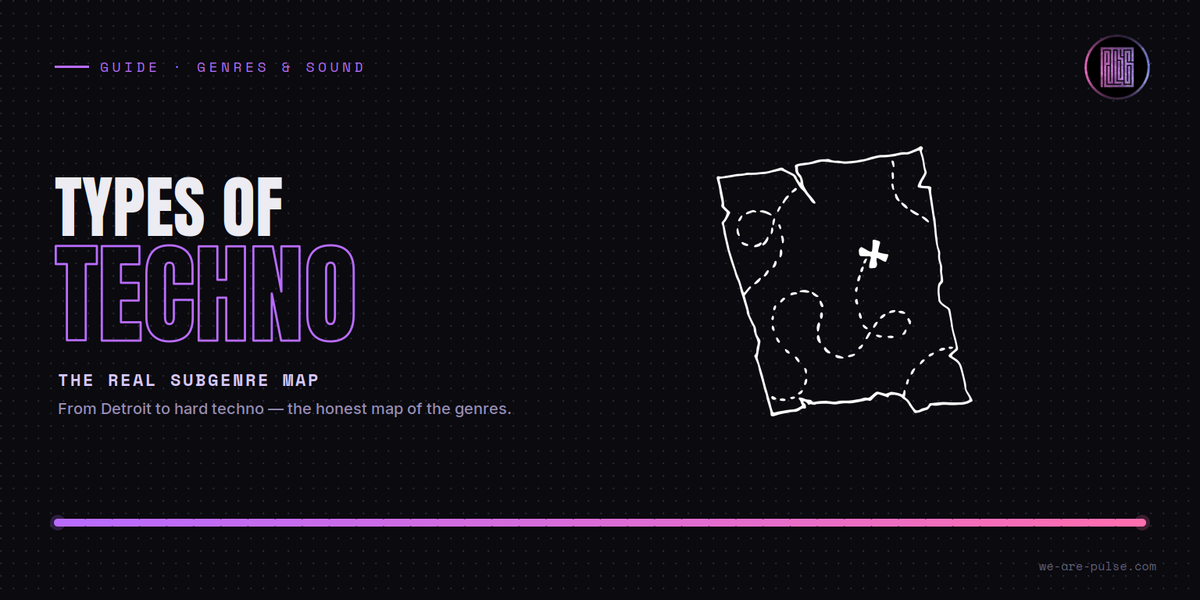 Illustrated treasure map for Pulse's guide to the types of techno